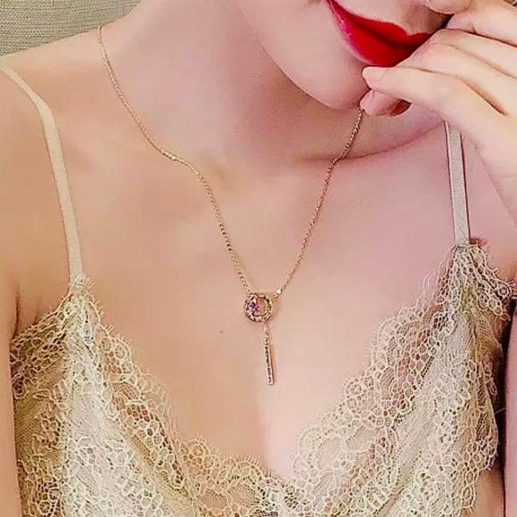 🆕 Stunning 18k Amethyst Roman Numeral Engraved Barrel Lariat Necklace NWT - Picture 3 of 14